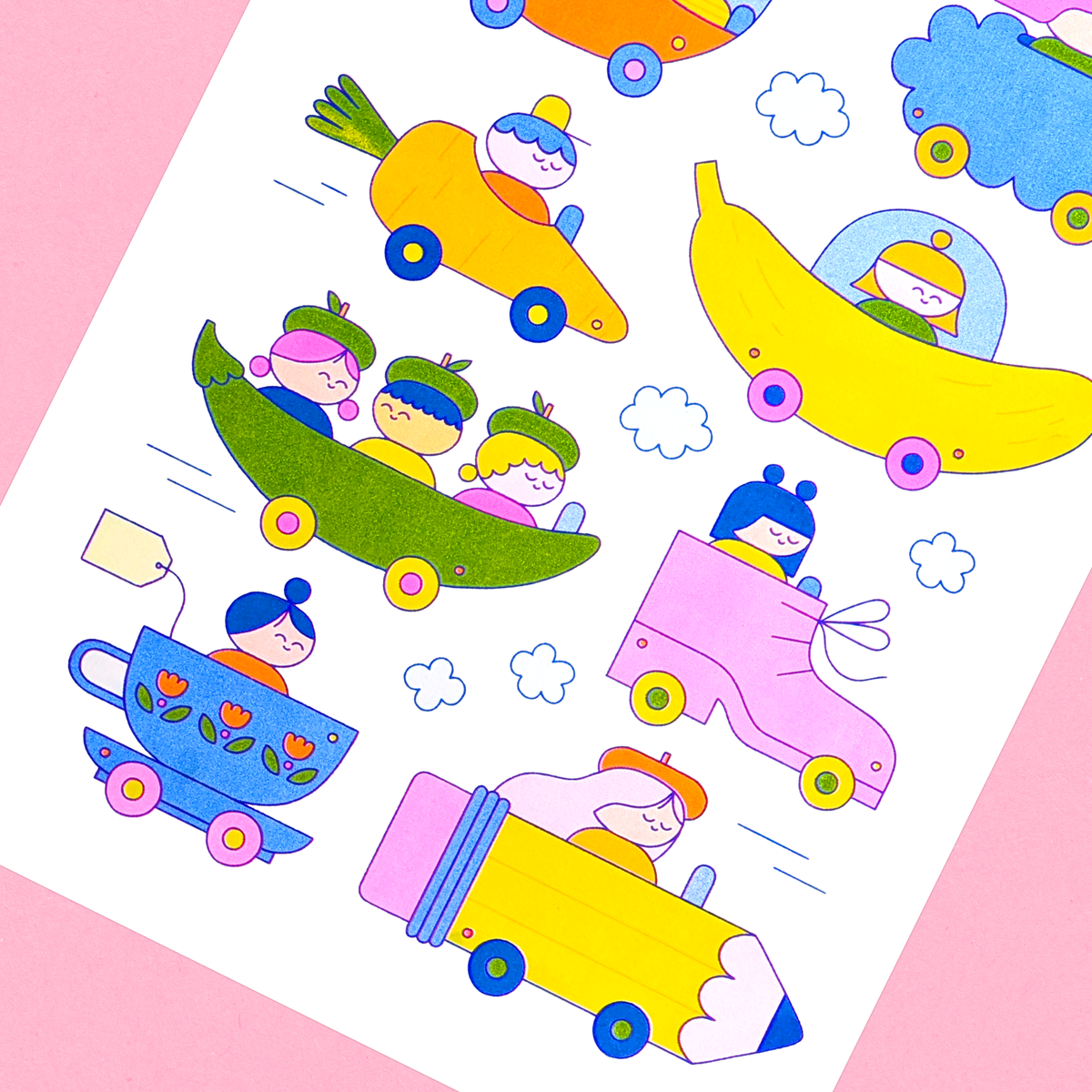 Silly cars Risographie-Druck (A3)