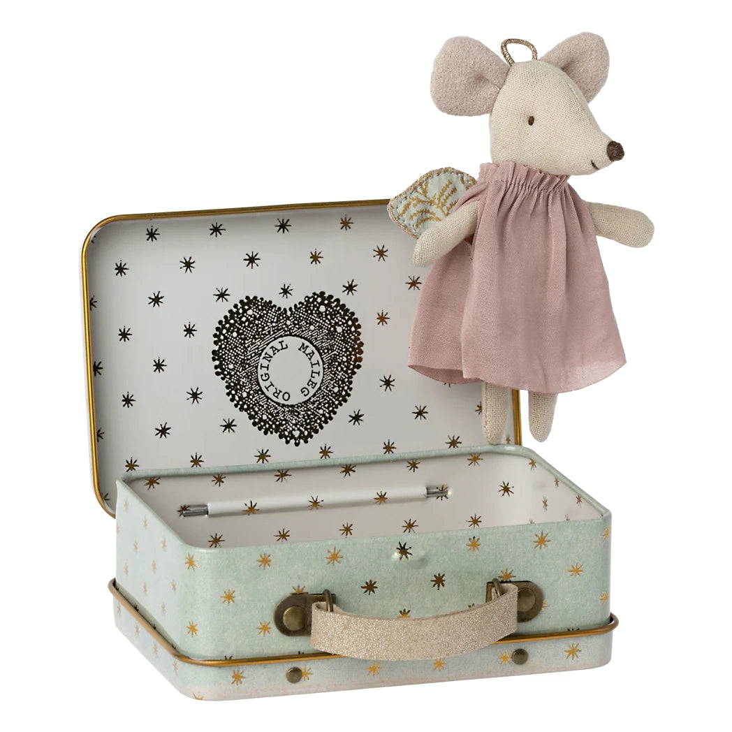 Angel mouse in suitcase
