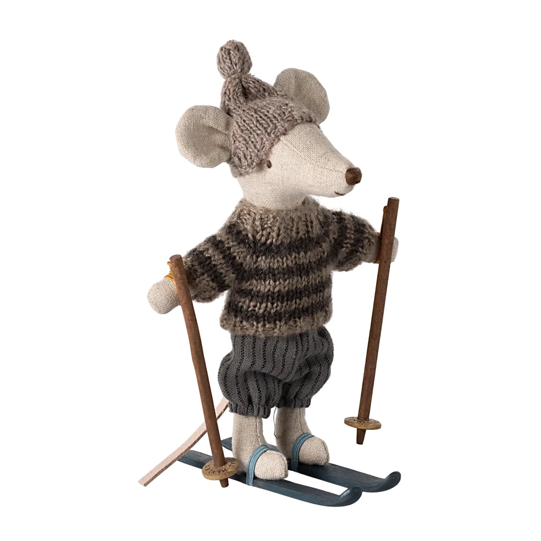 Winter mouse with ski set, Big brother - Grey
