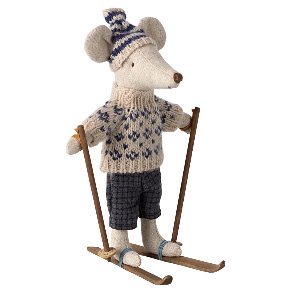 Winter mouse with ski set, Dad - Blue