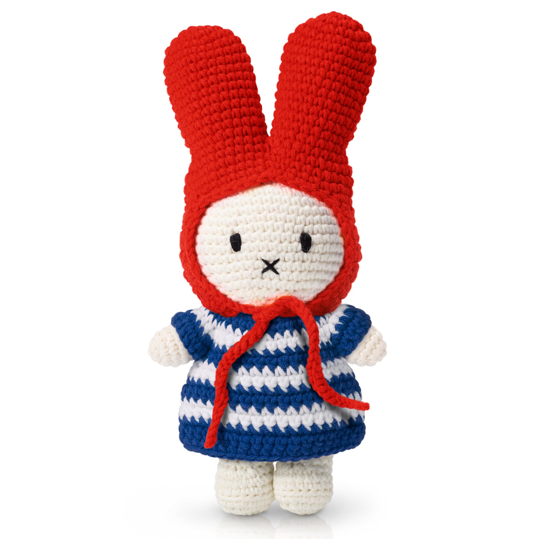 Handmade Miffy - Blue striped dress and red hat