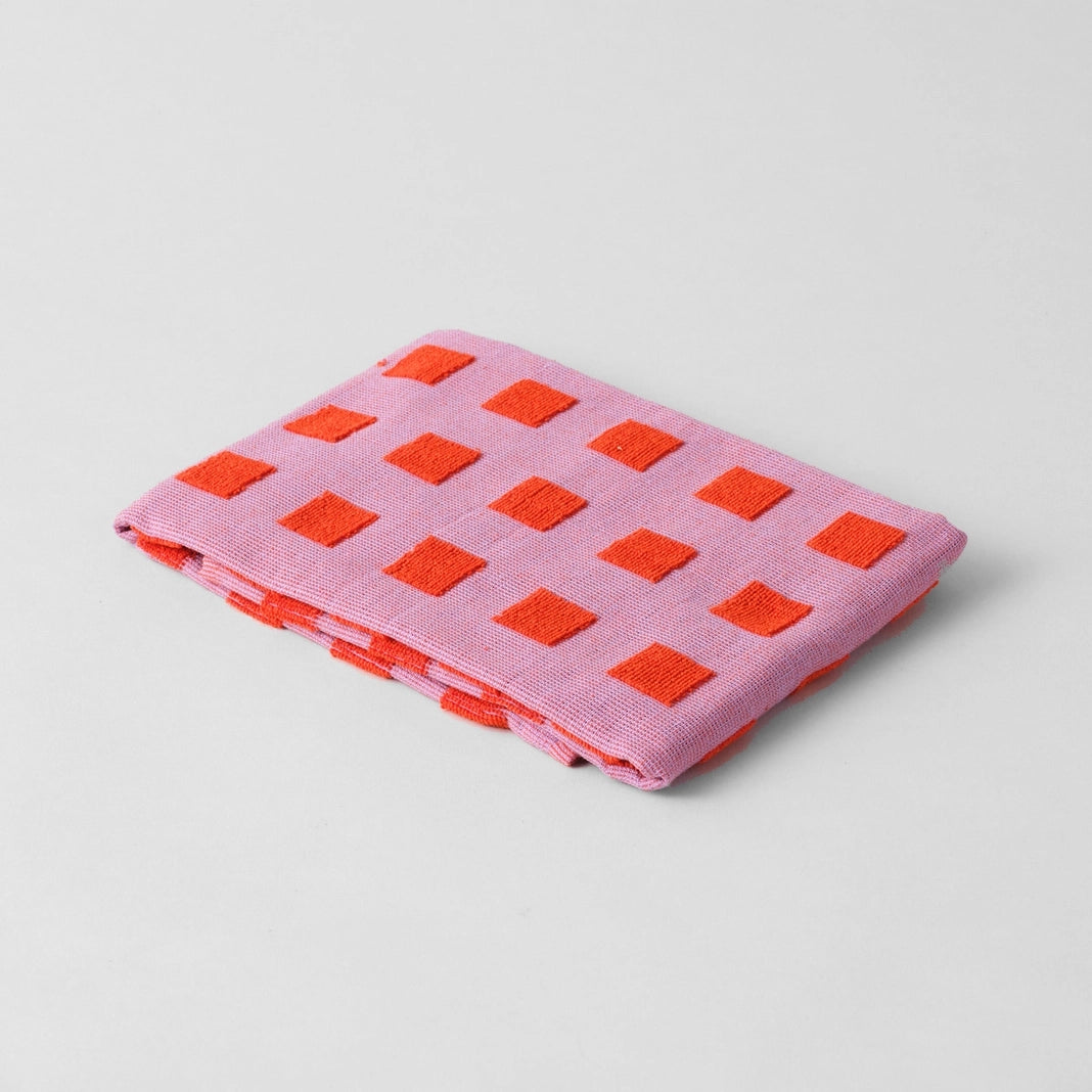 Squares Lilac/Warm Red Tea Towel