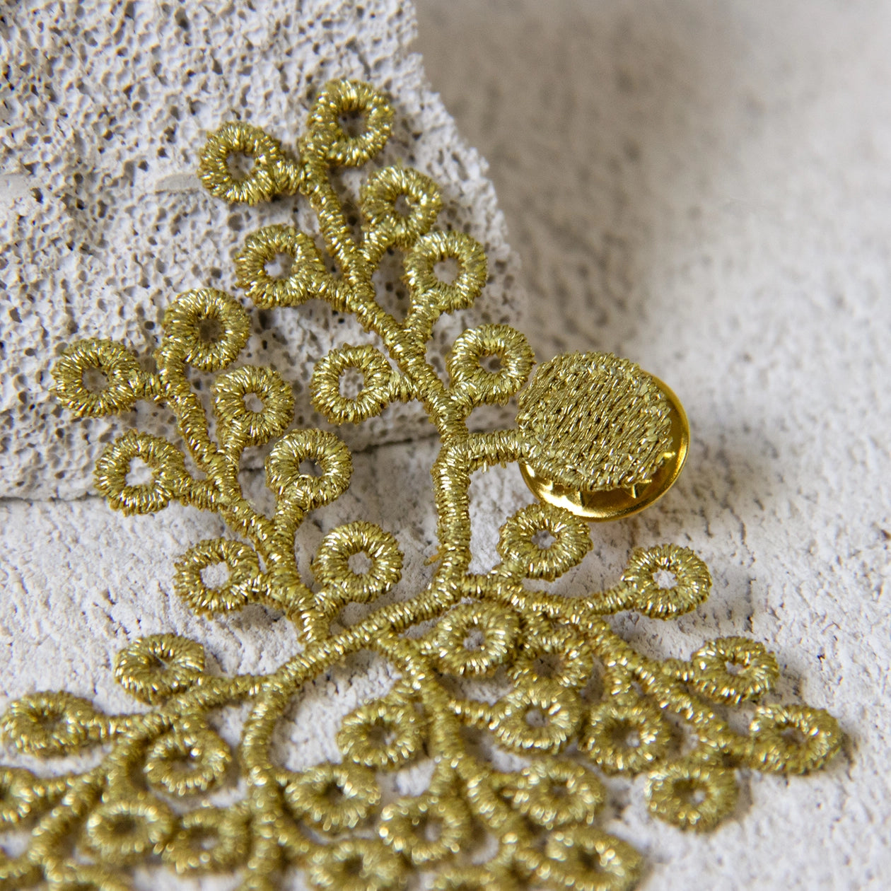 Golden Spikemoss Embroidered Brooch