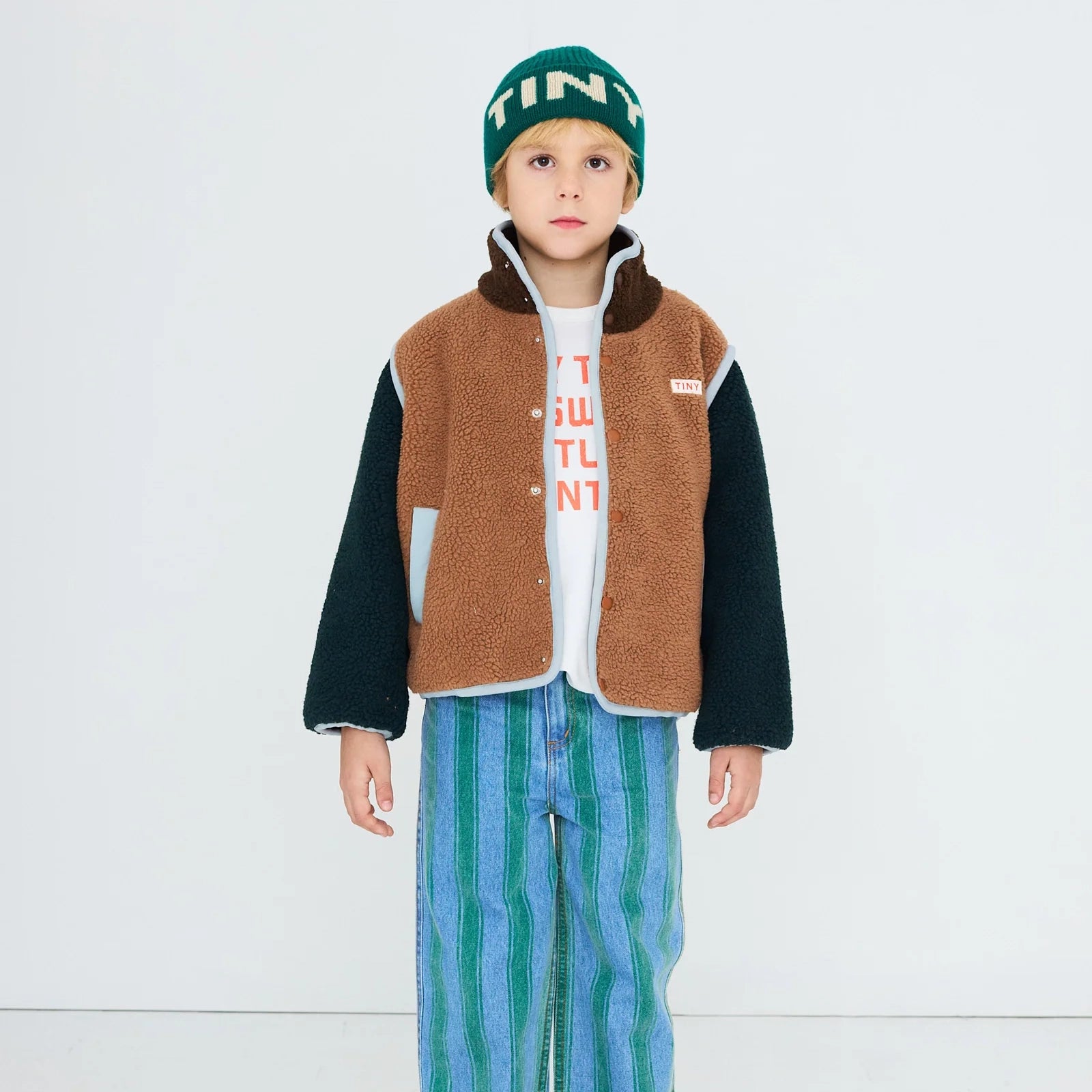 COLOR BLOCK SHERPA JACKET - Brown
