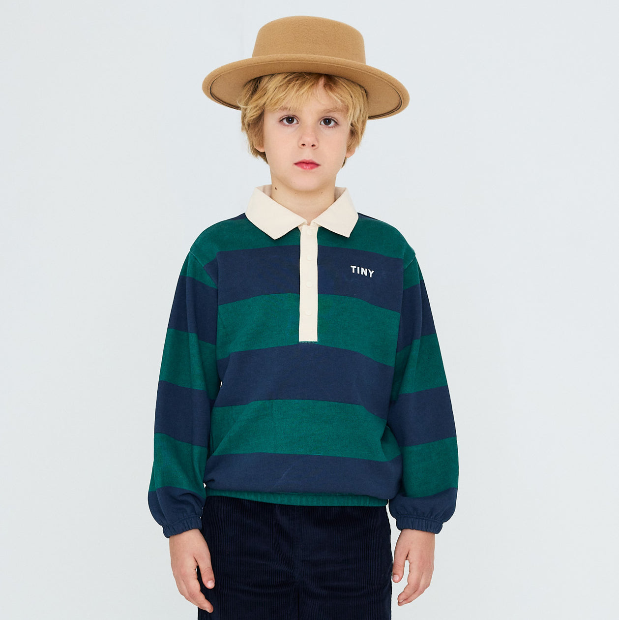 NAVY STRIPES POLO SWEATSHIRT