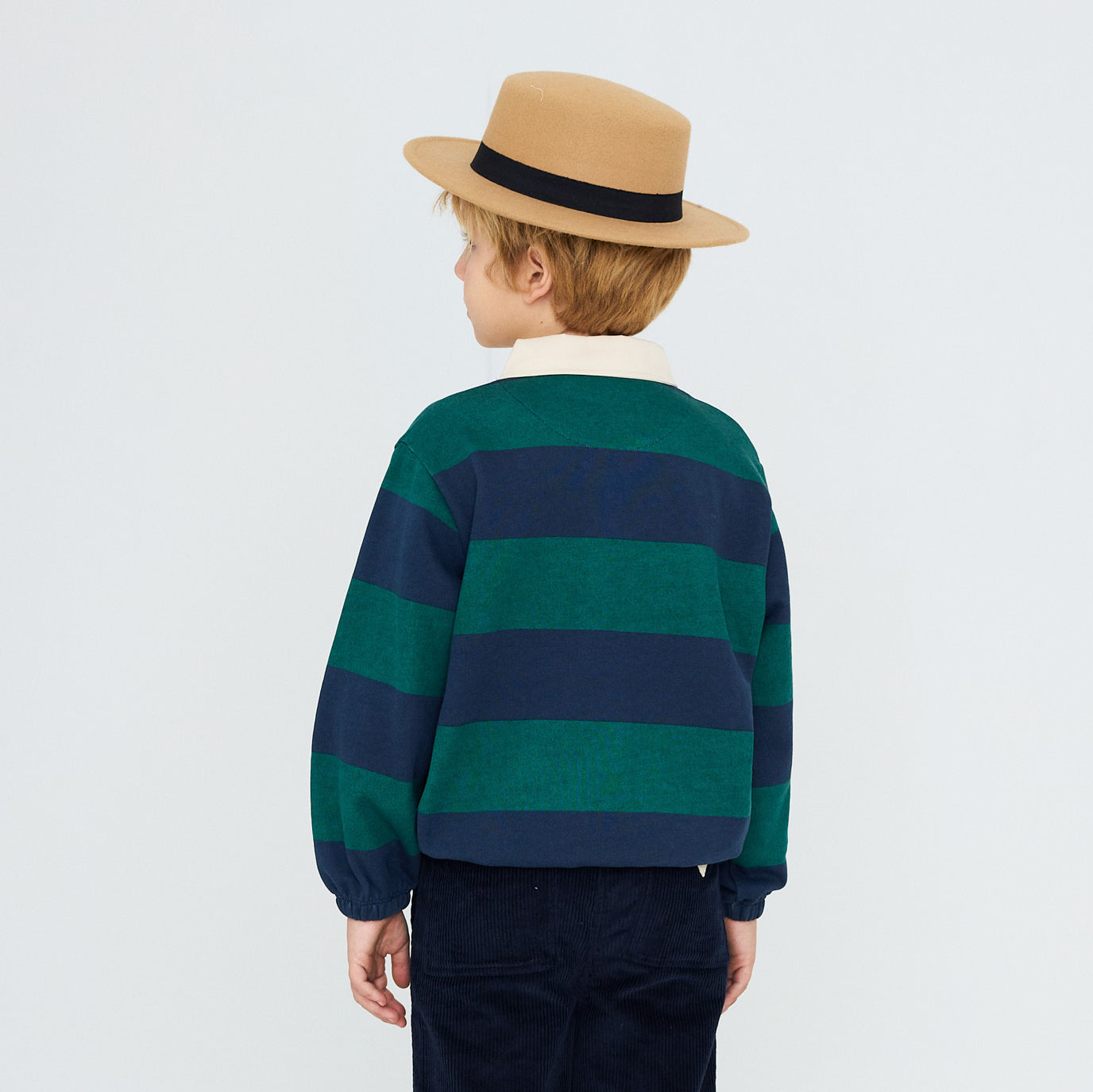 NAVY STRIPES POLO SWEATSHIRT