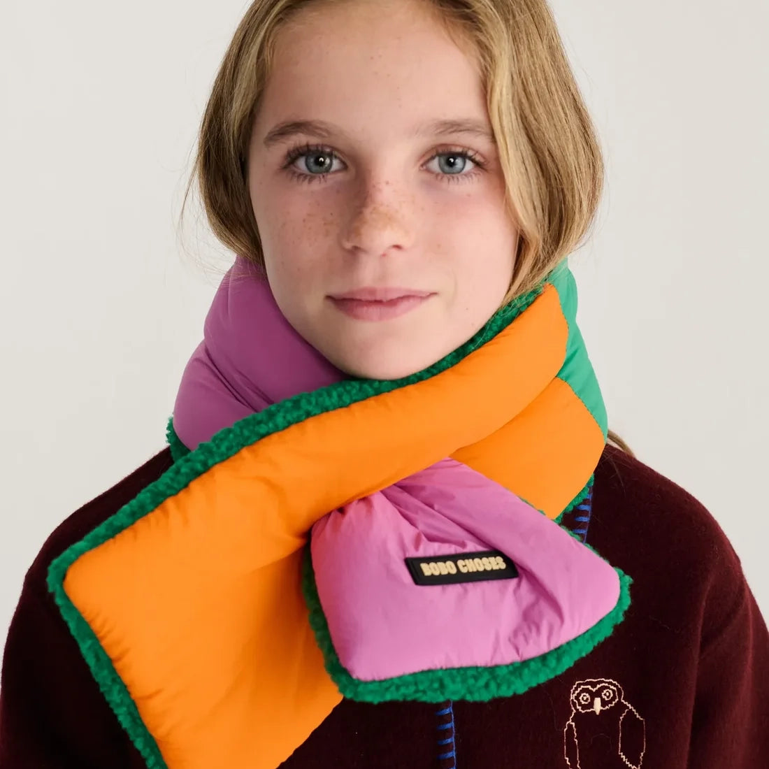 Color Block sheepskin neck warmer - Pink