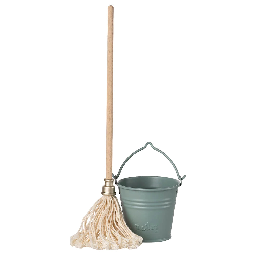 Bucket & mop, Miniature - Light blue