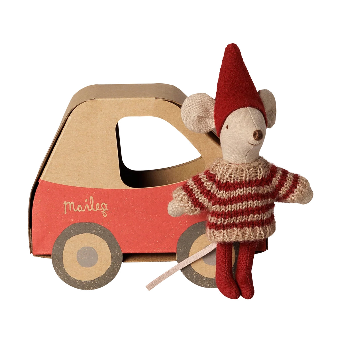 Weihnachtsmaus, kleine Schwester im Autokarton