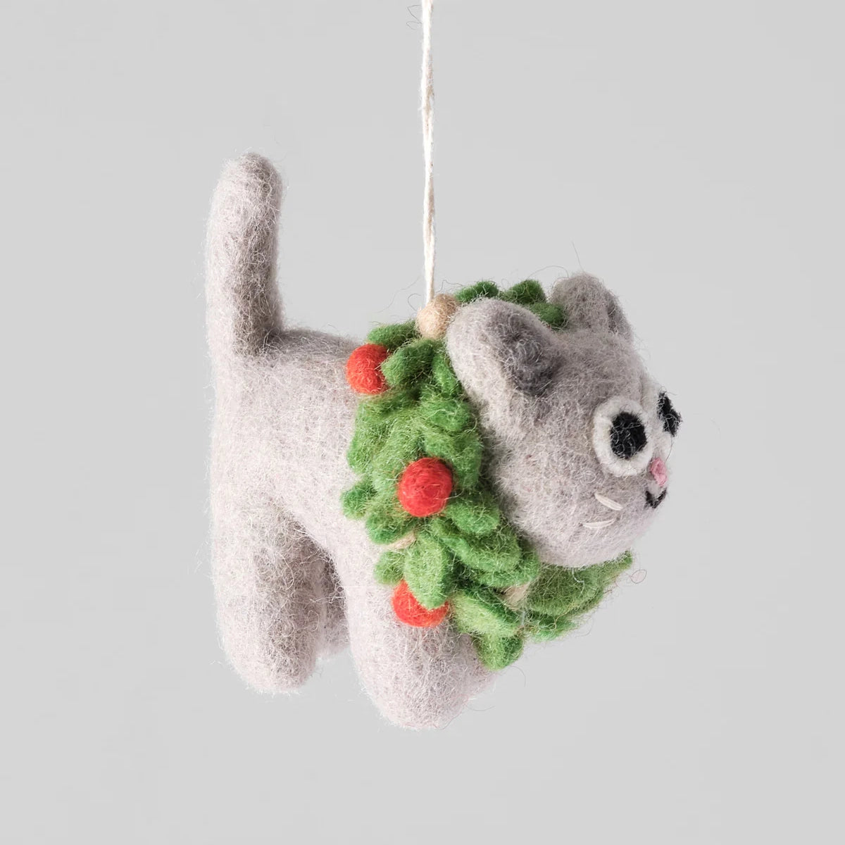 Ernest, Cat In Wreath Hanging Felt Ornament
