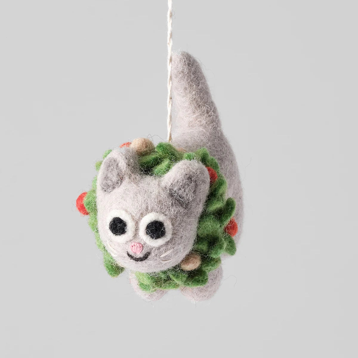 Ernest, Cat In Wreath Hanging Felt Ornament
