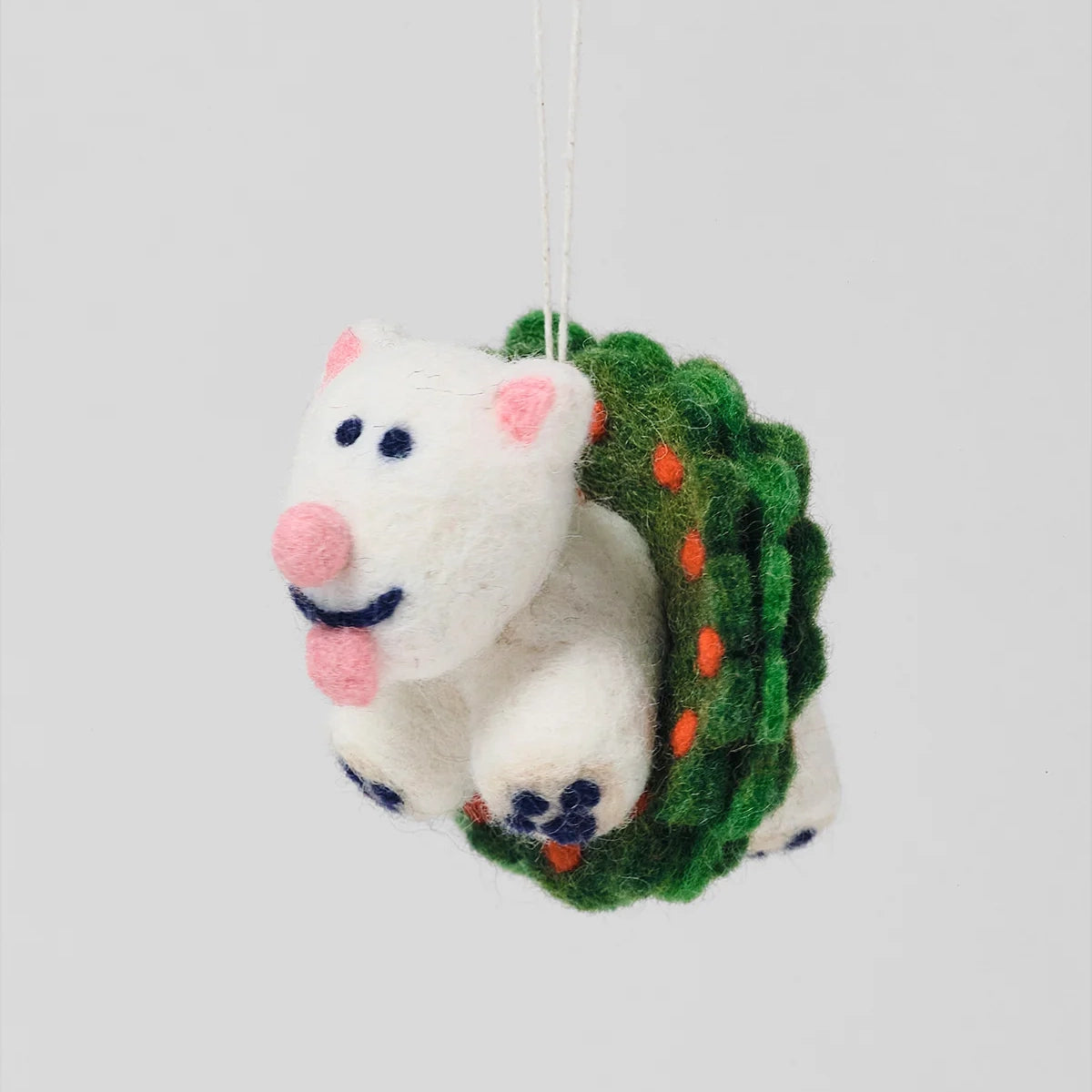 Spud Dog in Wreath Hanging Felt Ornament