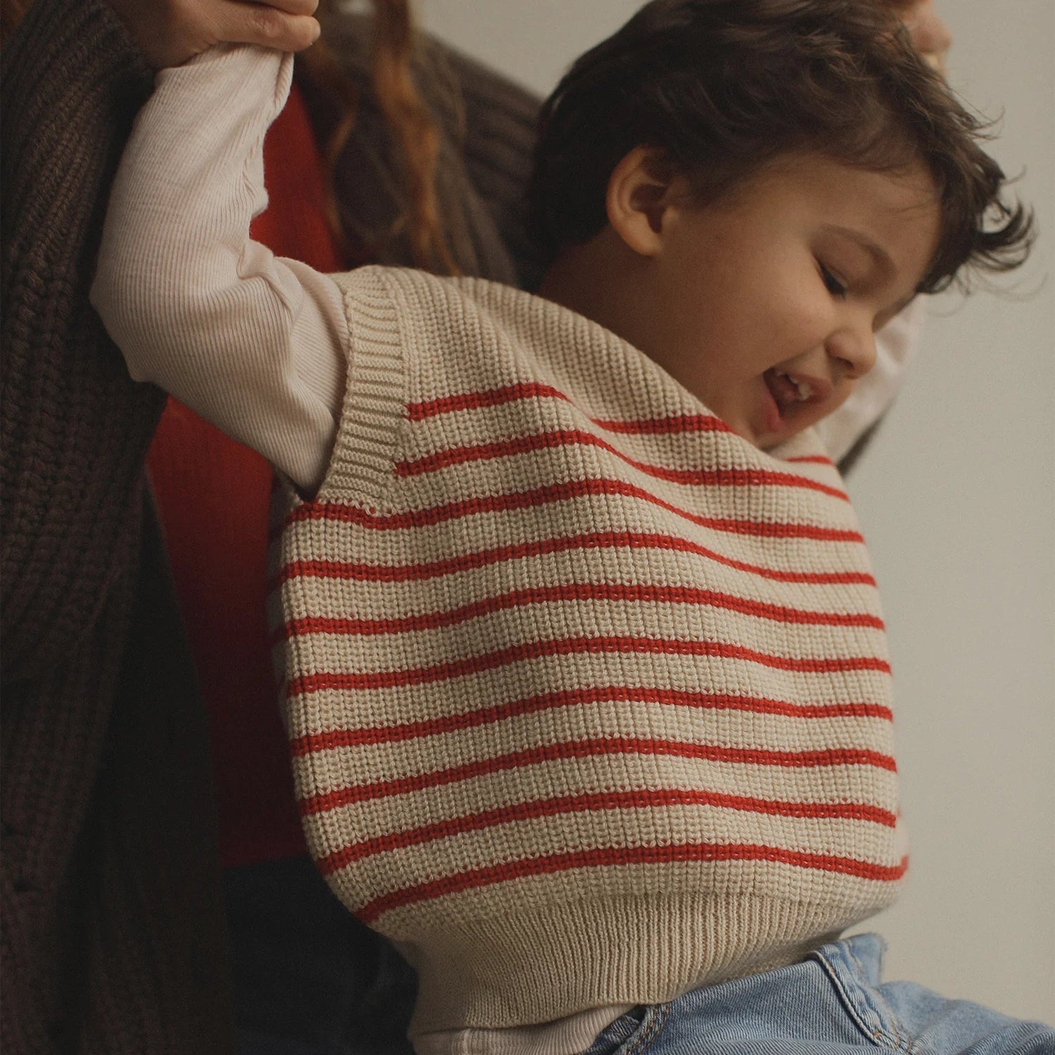 KIDS Harvey Merino Vest - Cream/Red