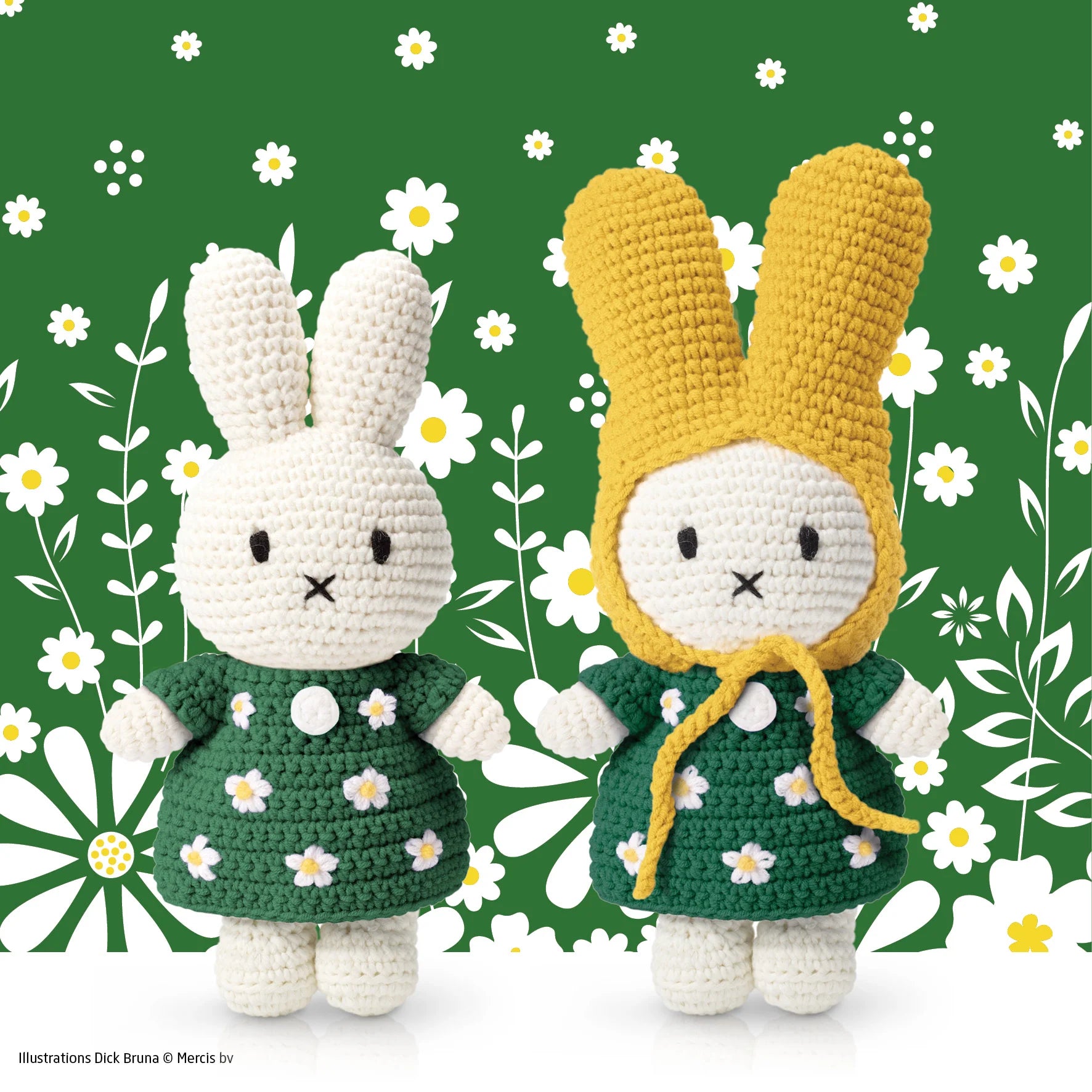 Handmade Miffy - Green flower dress and yellow hat