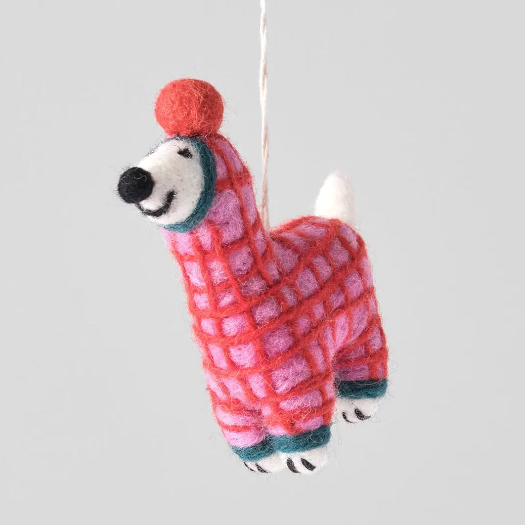 Jayla, Dog in Red Onesie Hanging Felt Ornament