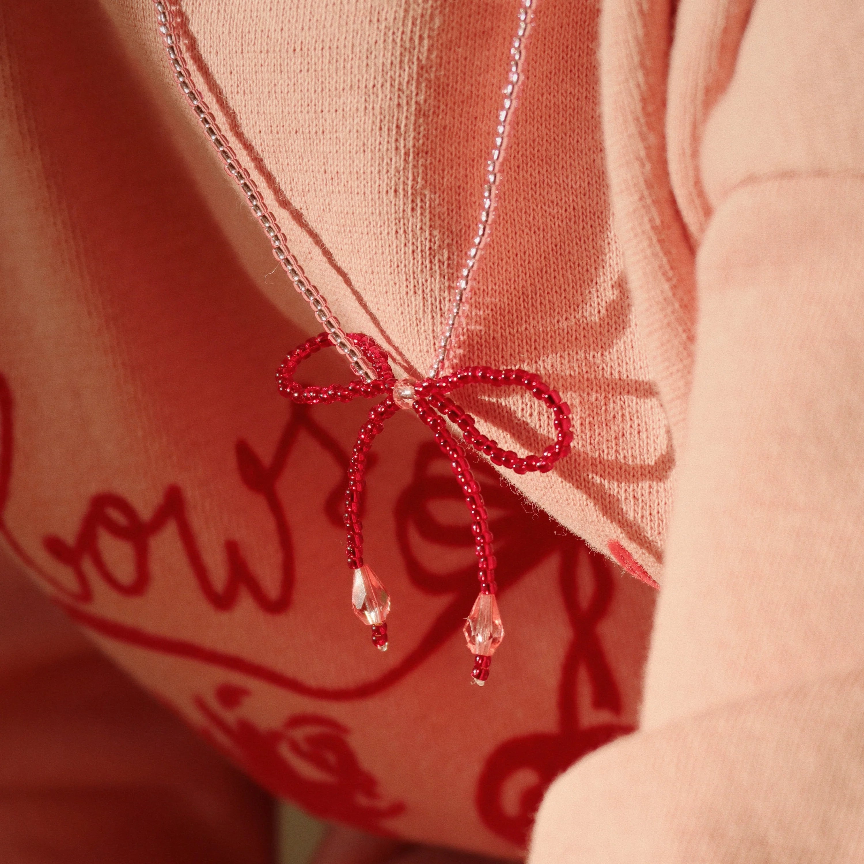 PEARLY NECKLACE & BRACELET SET - mellow rose/rio red