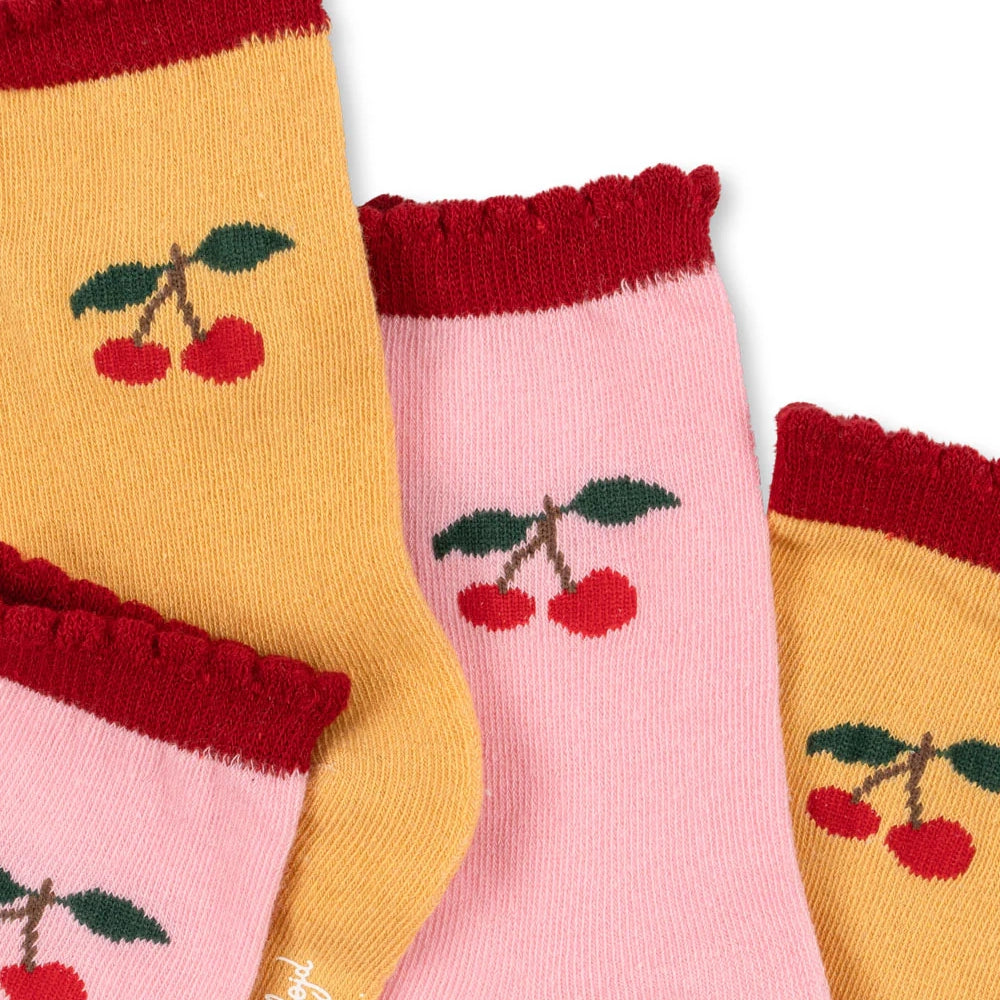 2 PACK JAQUARD FRILL SOCKS - CHERRY