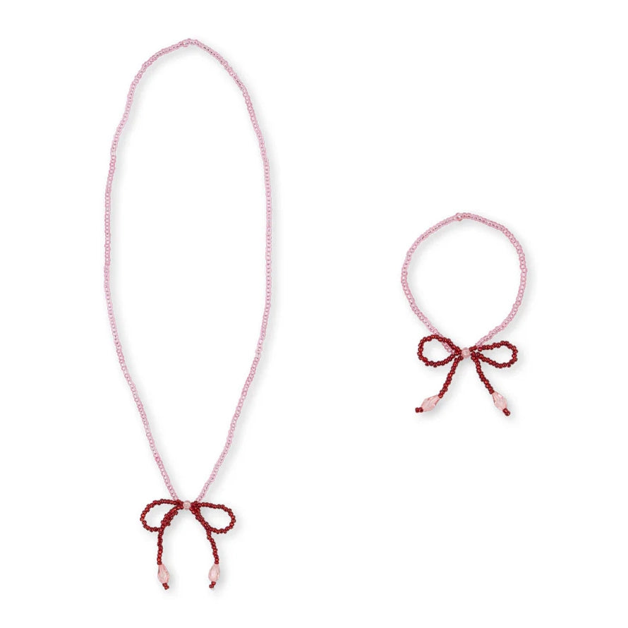 PEARLY NECKLACE & BRACELET SET - mellow rose/rio red