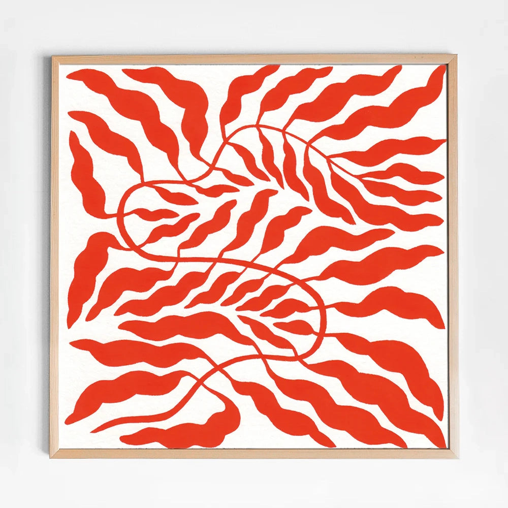POSTER ORANGE ROTES BLATT - 50x50 cm