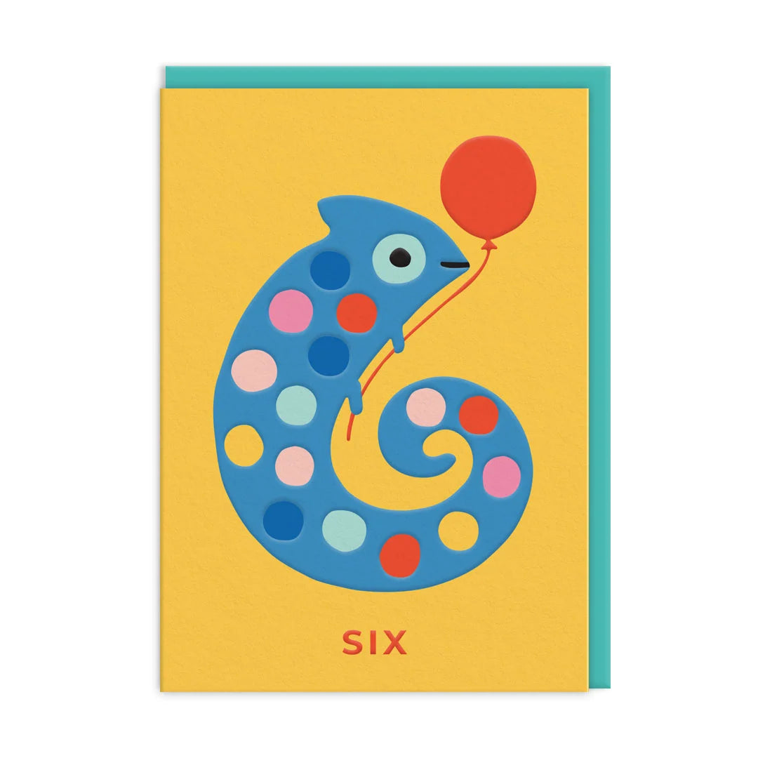 Age 6 Chameleon Birthday Card