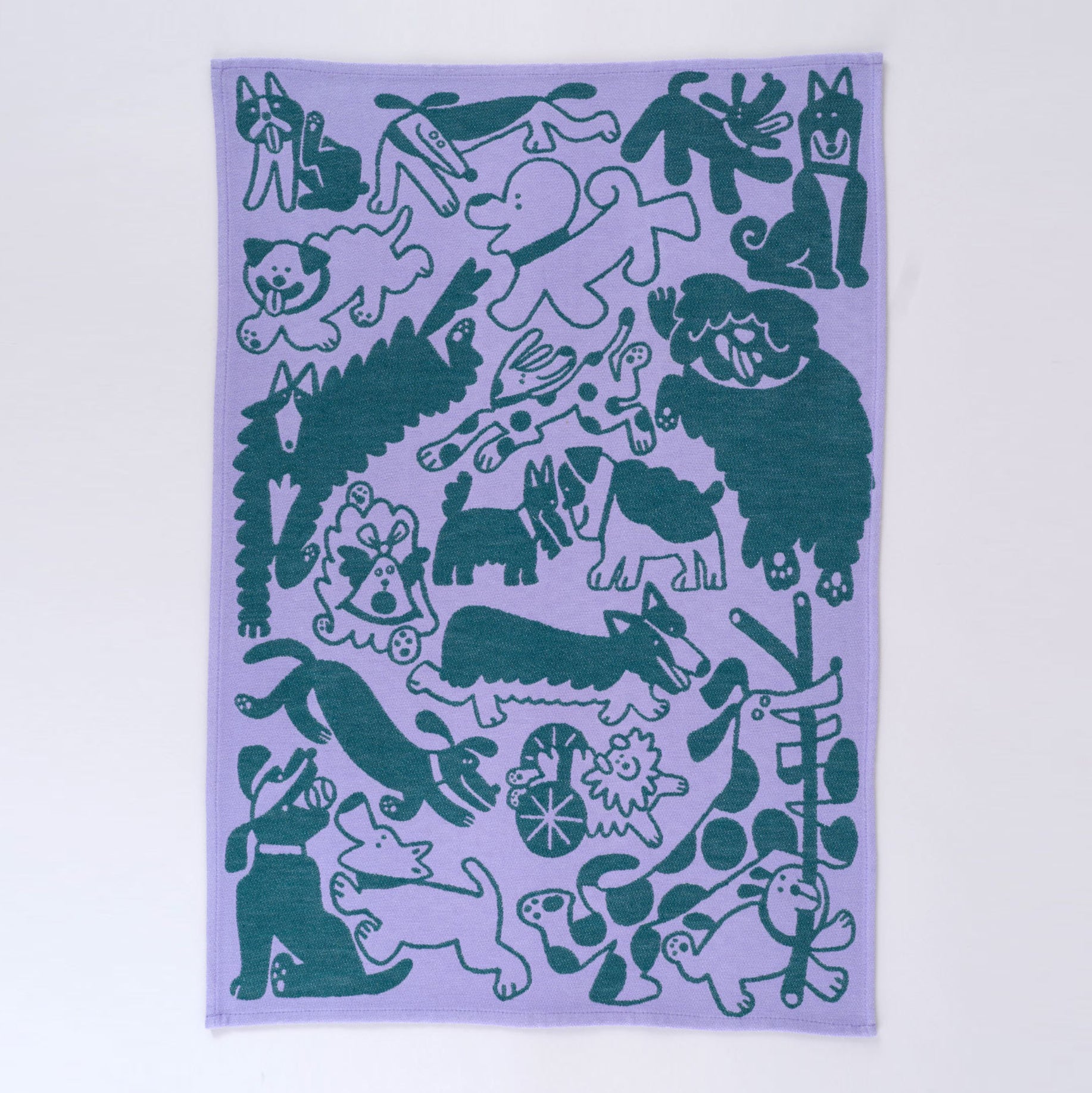 'Dogs Day Out' Tea Towel - Lilac/Green