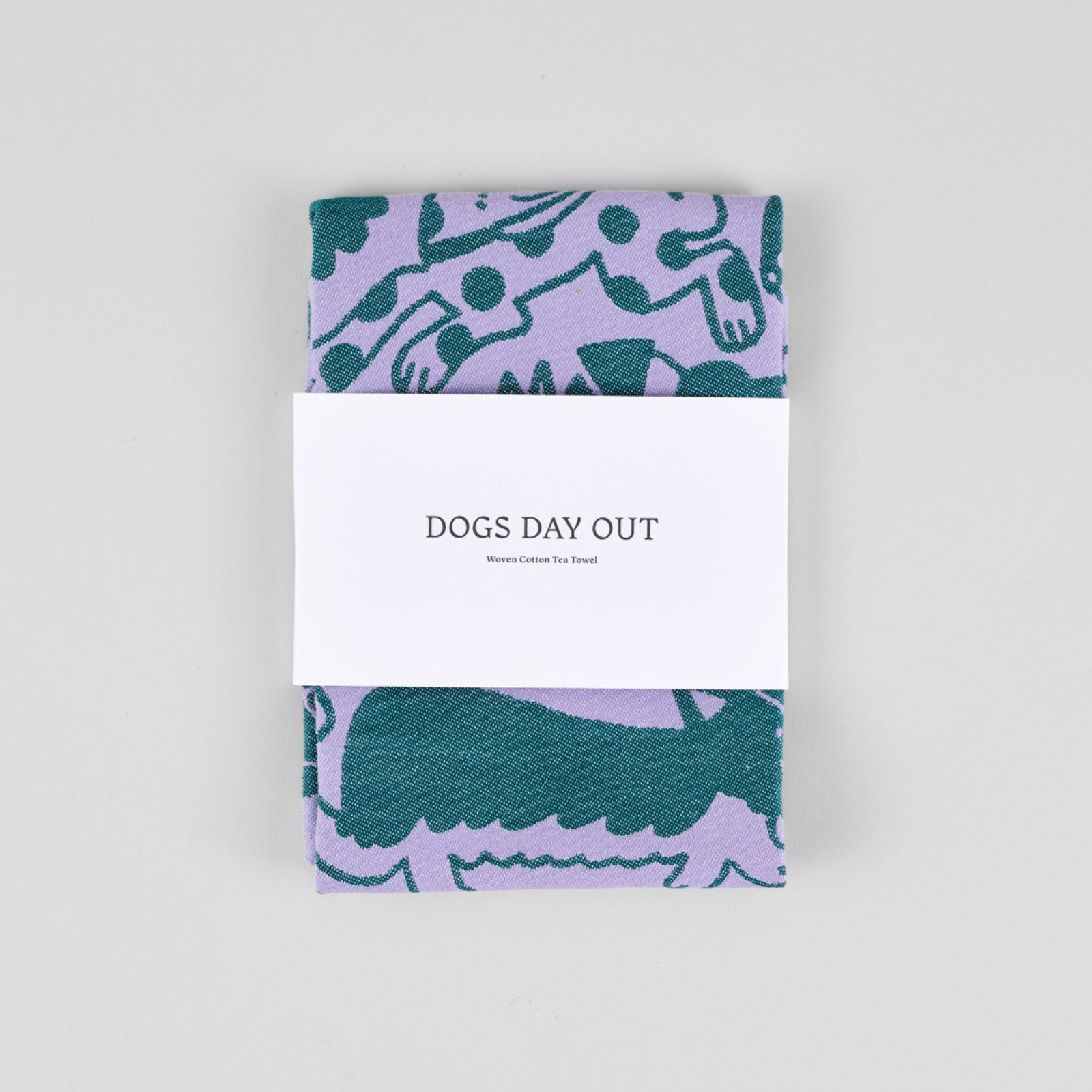 'Dogs Day Out' Tea Towel - Lilac/Green