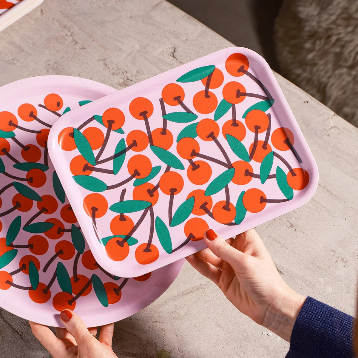 Pink Cherries Mini Rectangle Tray