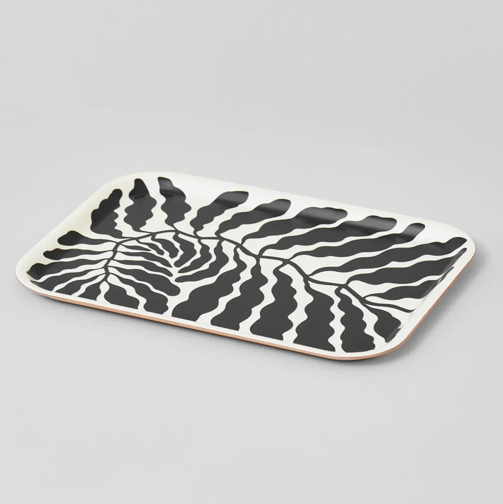 Leaves Charcoal Mini Rectangle Birch Serving Tray