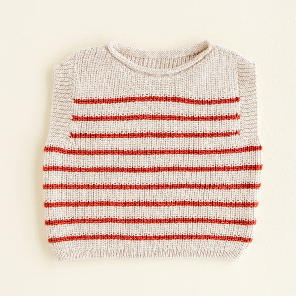 KIDS Harvey Merino Vest - Cream/Red