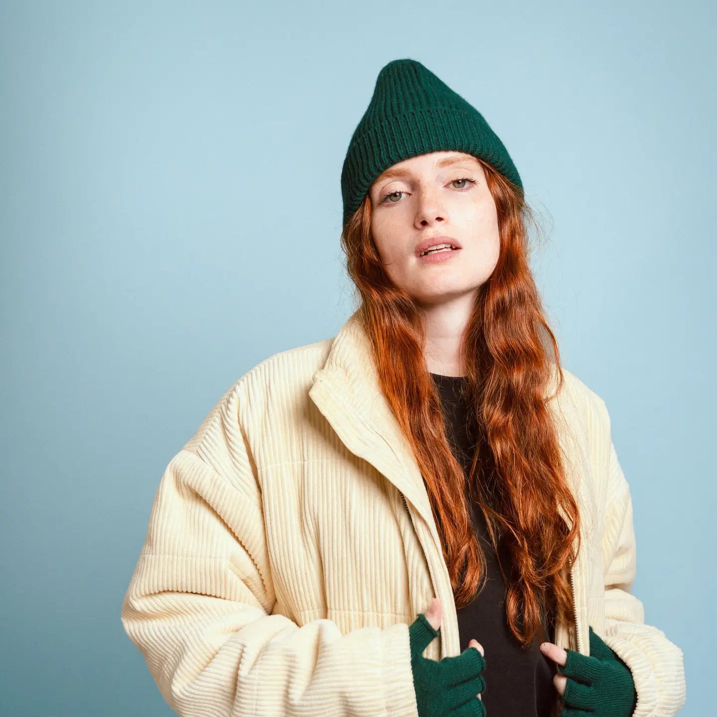 Wool Fingerless Gloves - Green