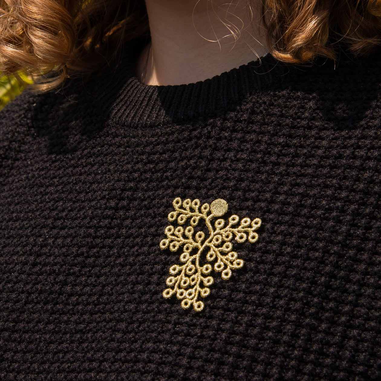 Golden Spikemoss Embroidered Brooch