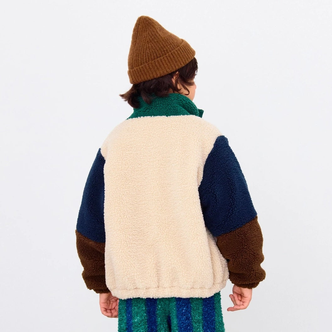 COLOR BLOCK POLAR SHERPA JACKET - DARK GREEN