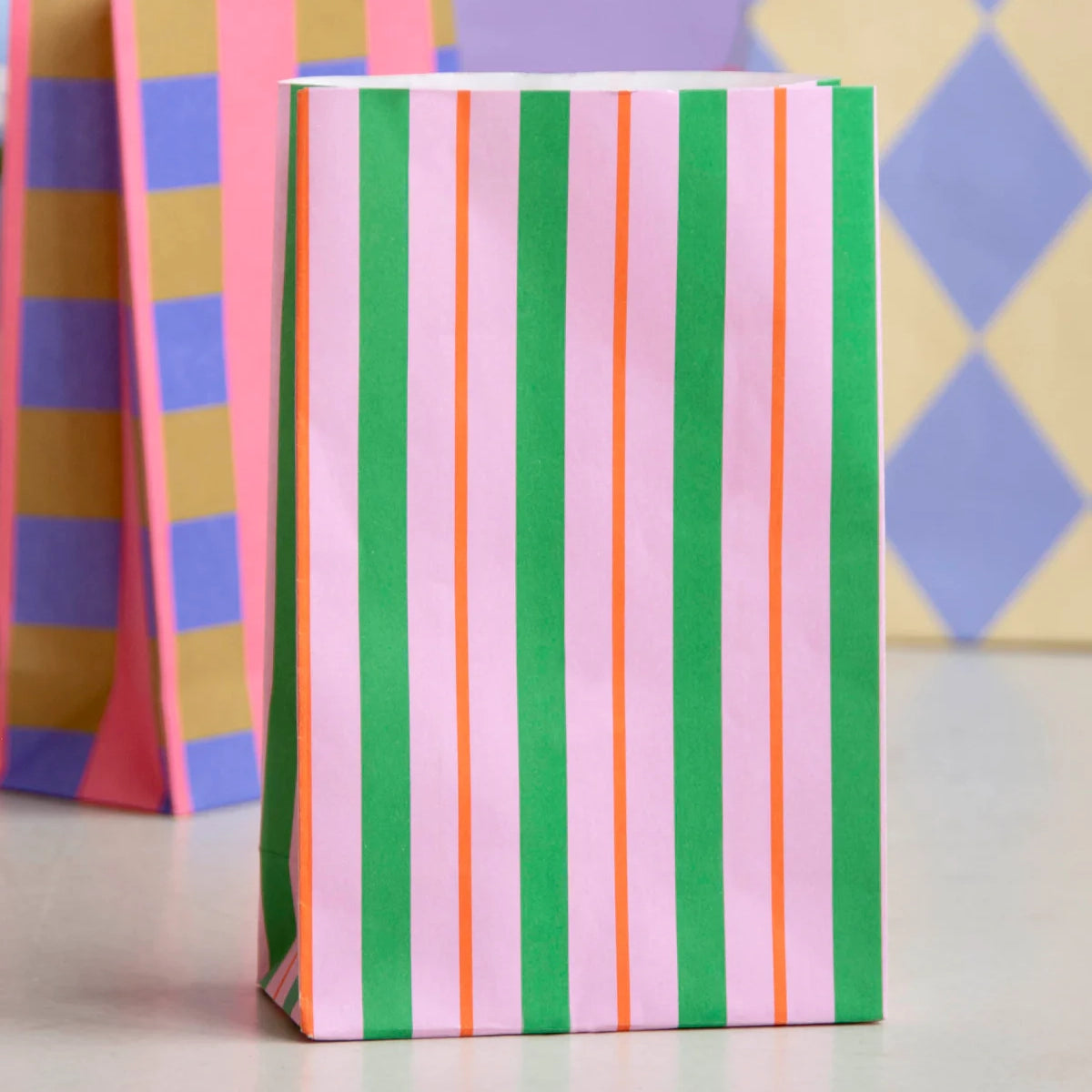 Block bag:Stripe Pink Green 12x19 cm(5 Bags)