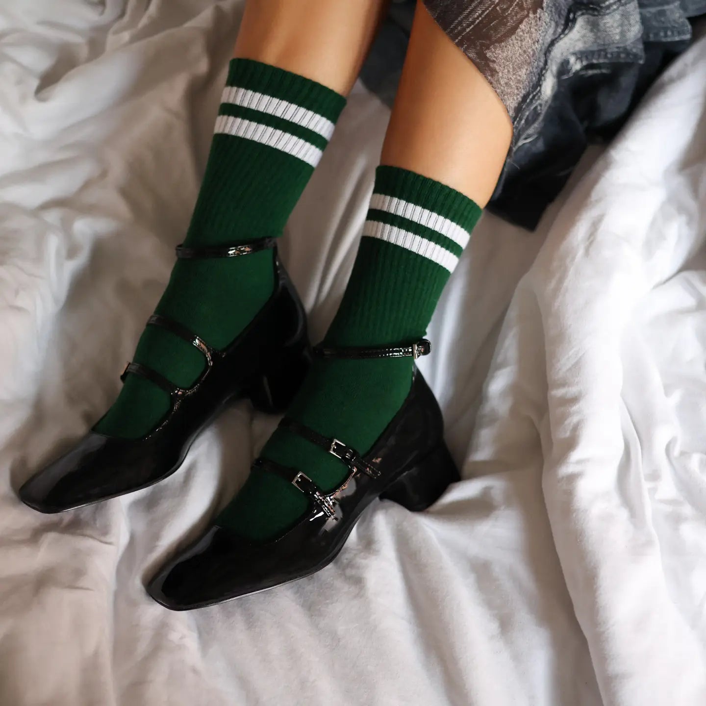 Organic Cotton Tennis Sport Socks - Green and White