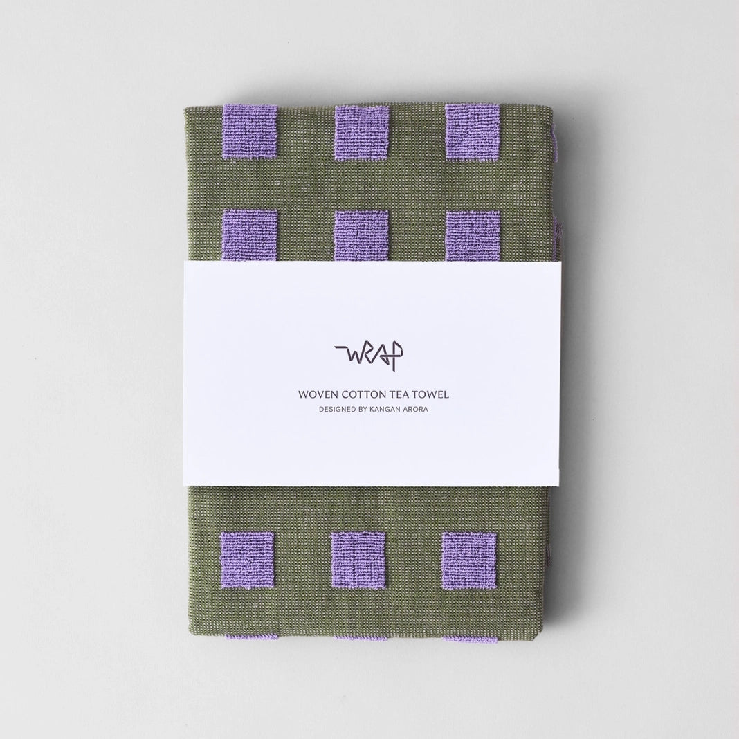 Squares Olive/Lilac Tea Towel