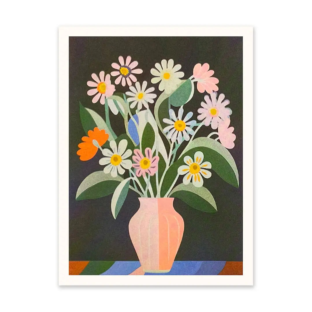 Daisies in Vase Black (A5 Print)