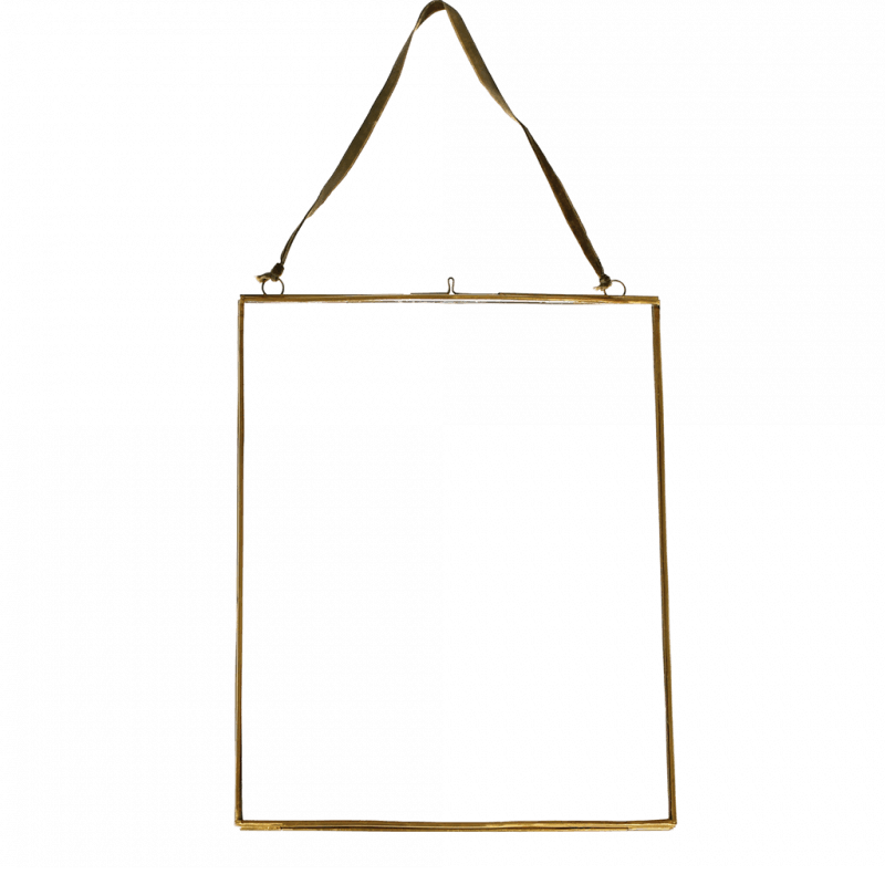 Double sided glass and brass metal hanging frame (25 x 20cm)