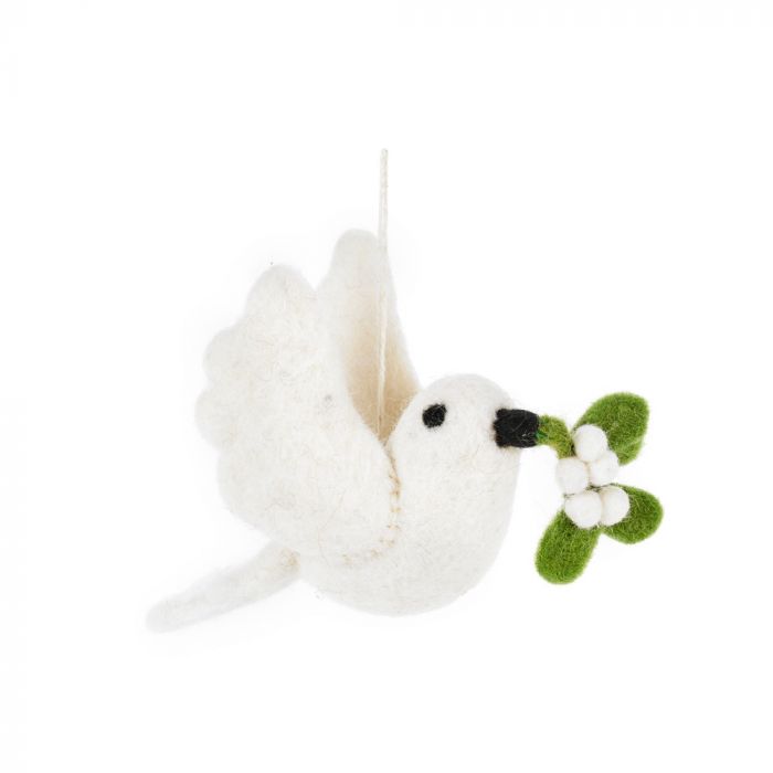 Handmade Felt Mistletoe Dove Hanging Decoration