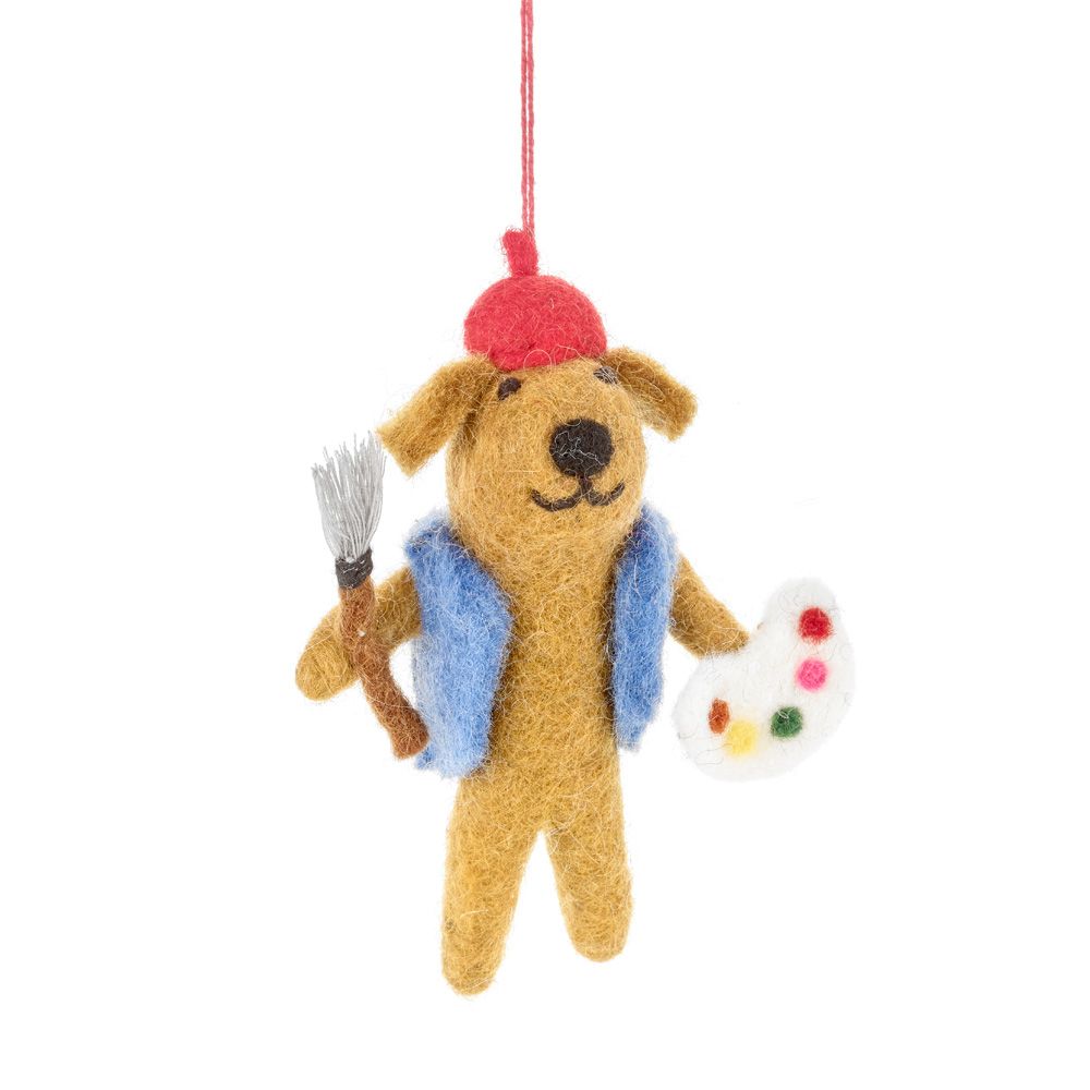 Handmade Painting Pooch Artist Dog Hanging Felt