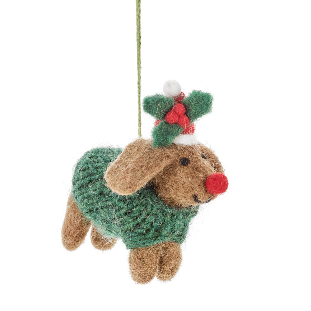 Handmade Felt Rudolph Dachshund Dog Hanging Felt