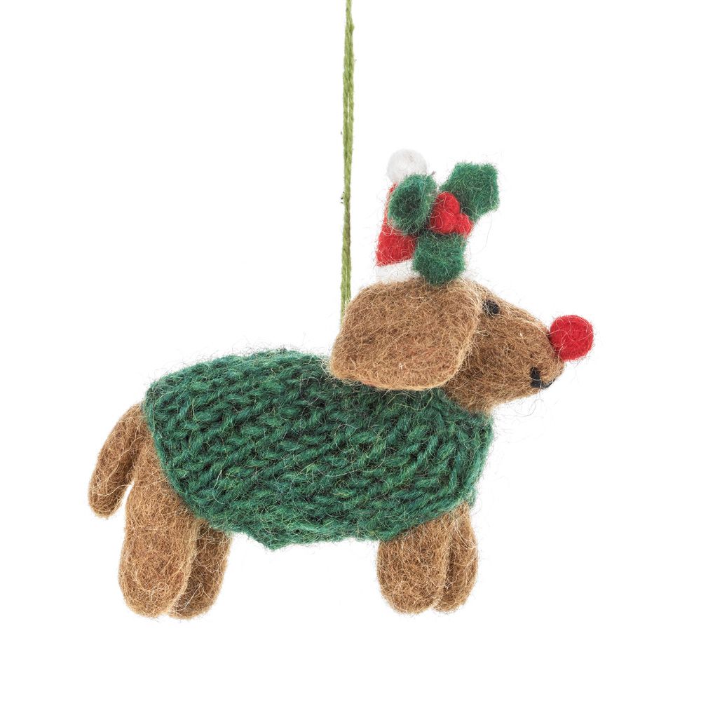Handmade Felt Rudolph Dachshund Dog Hanging Felt