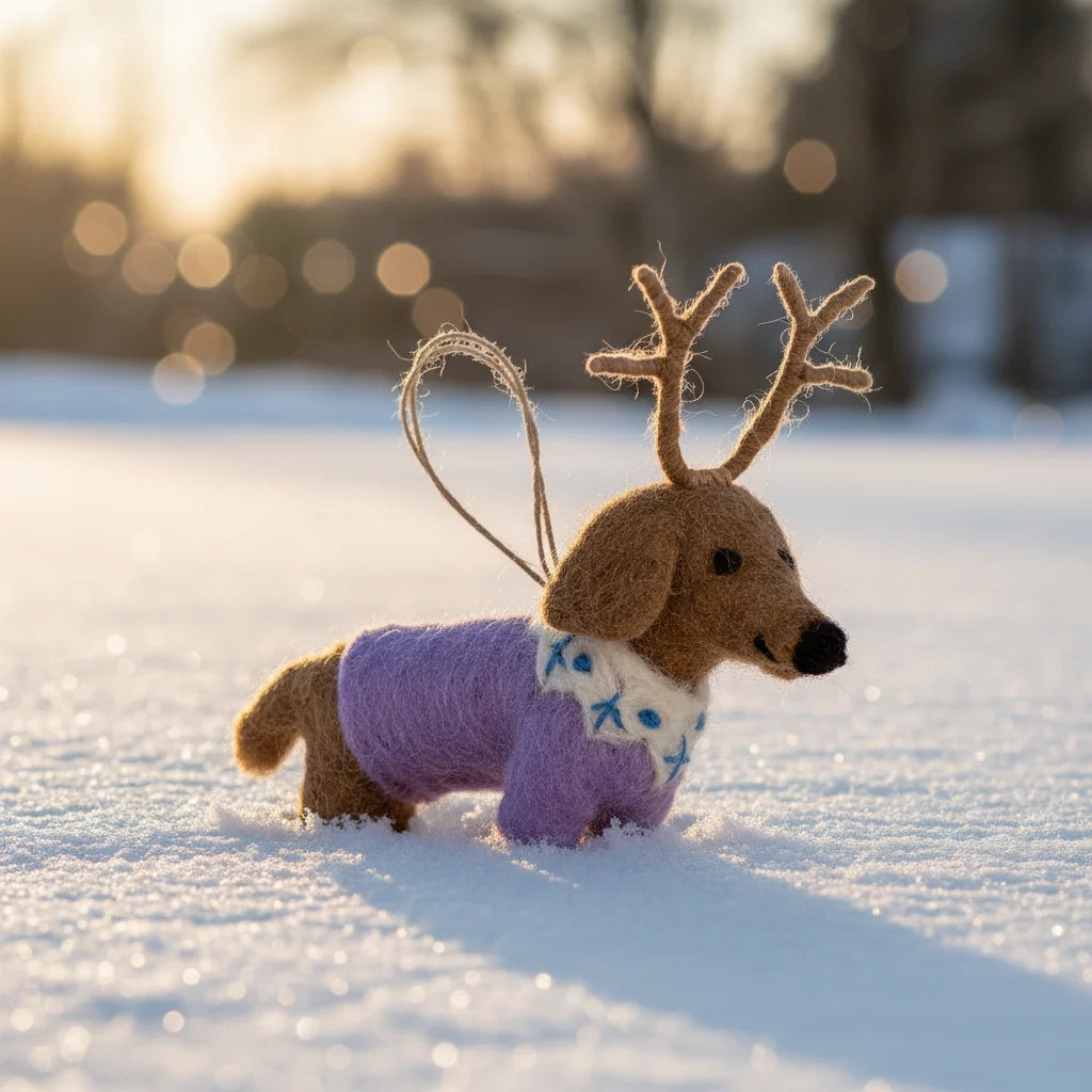 Handmade Rudy Dachshund Dog Filzanhänger