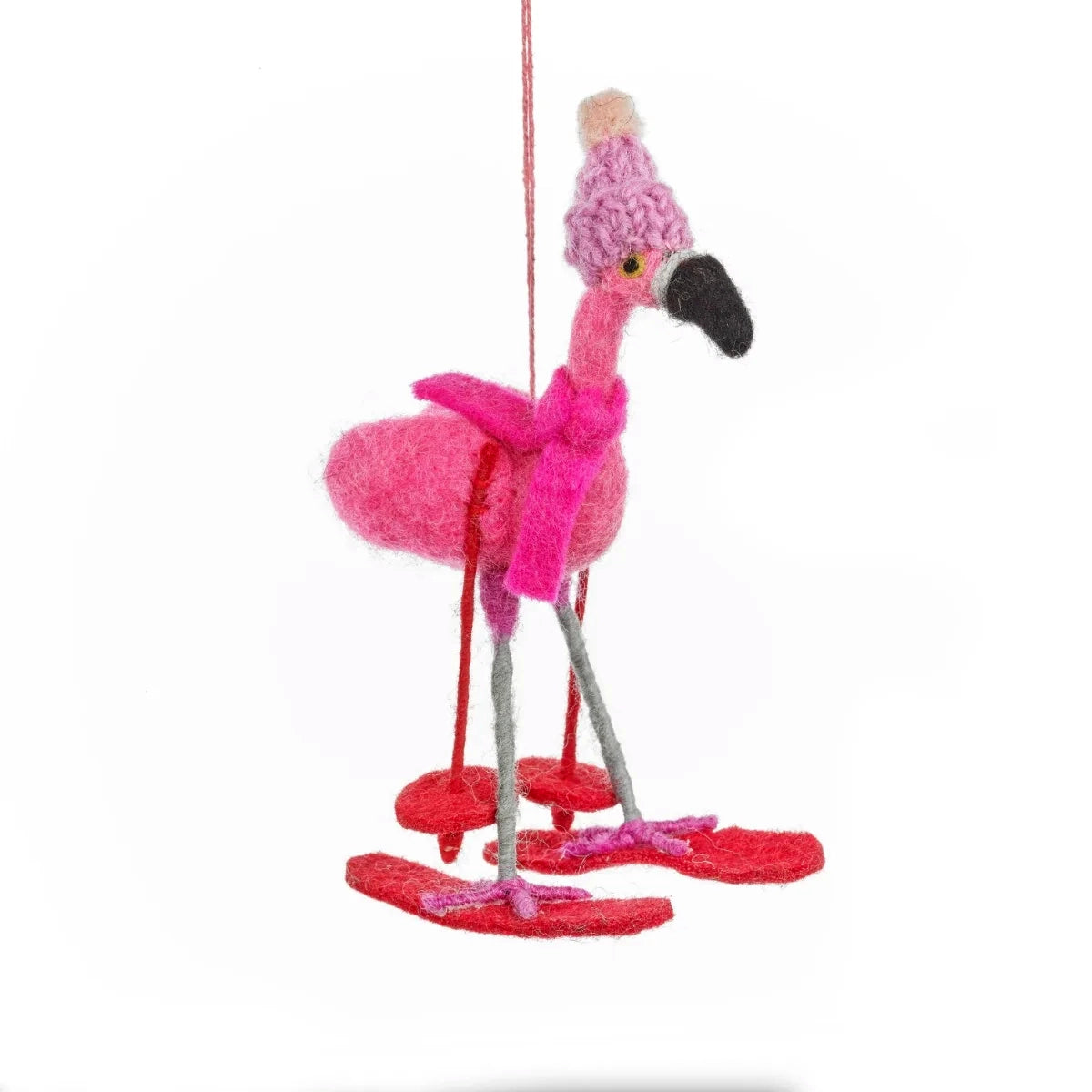 Handmade Skiing Flamingo Hanging Felt
