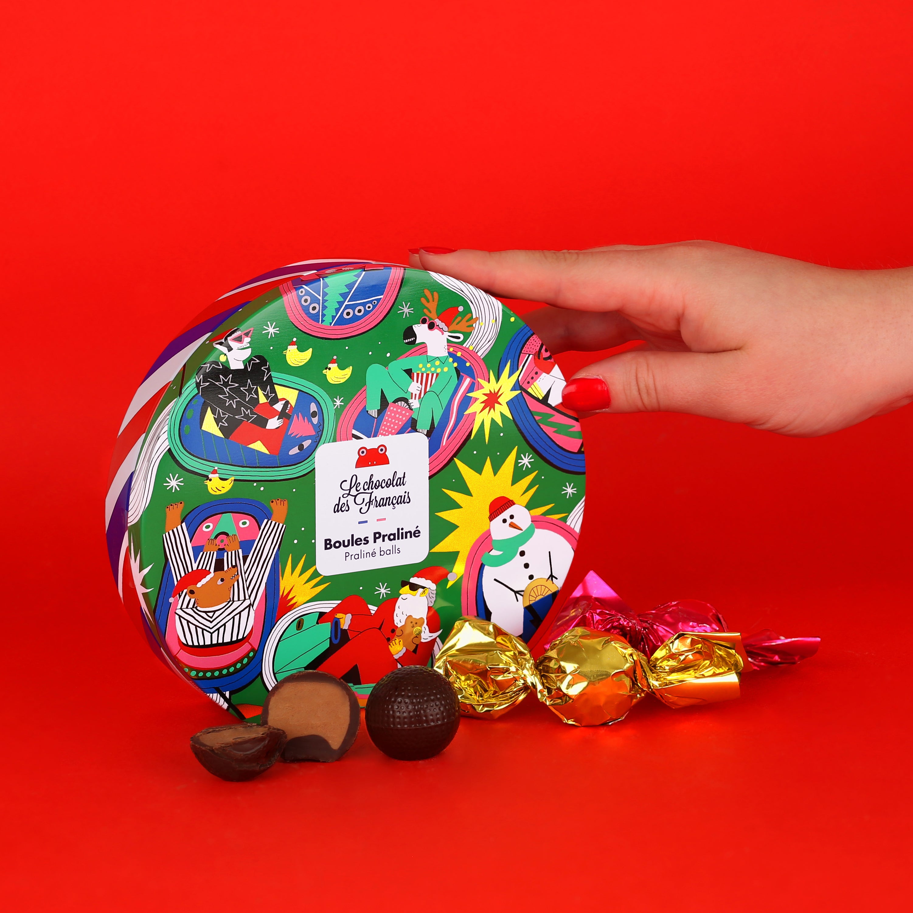 Christmas Metal box with organic praline treats