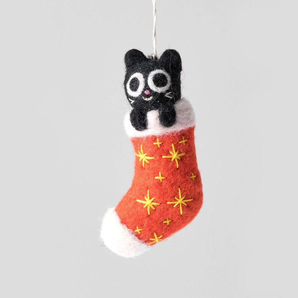 Viv, Cat in a Stocking Hanging Felt Ornament