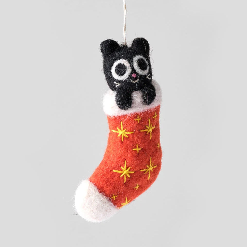 Viv, Cat in a Stocking Hanging Felt Ornament