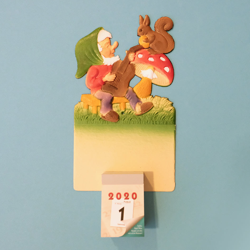 Vintage wall calendar set-Little dwarf with guitar