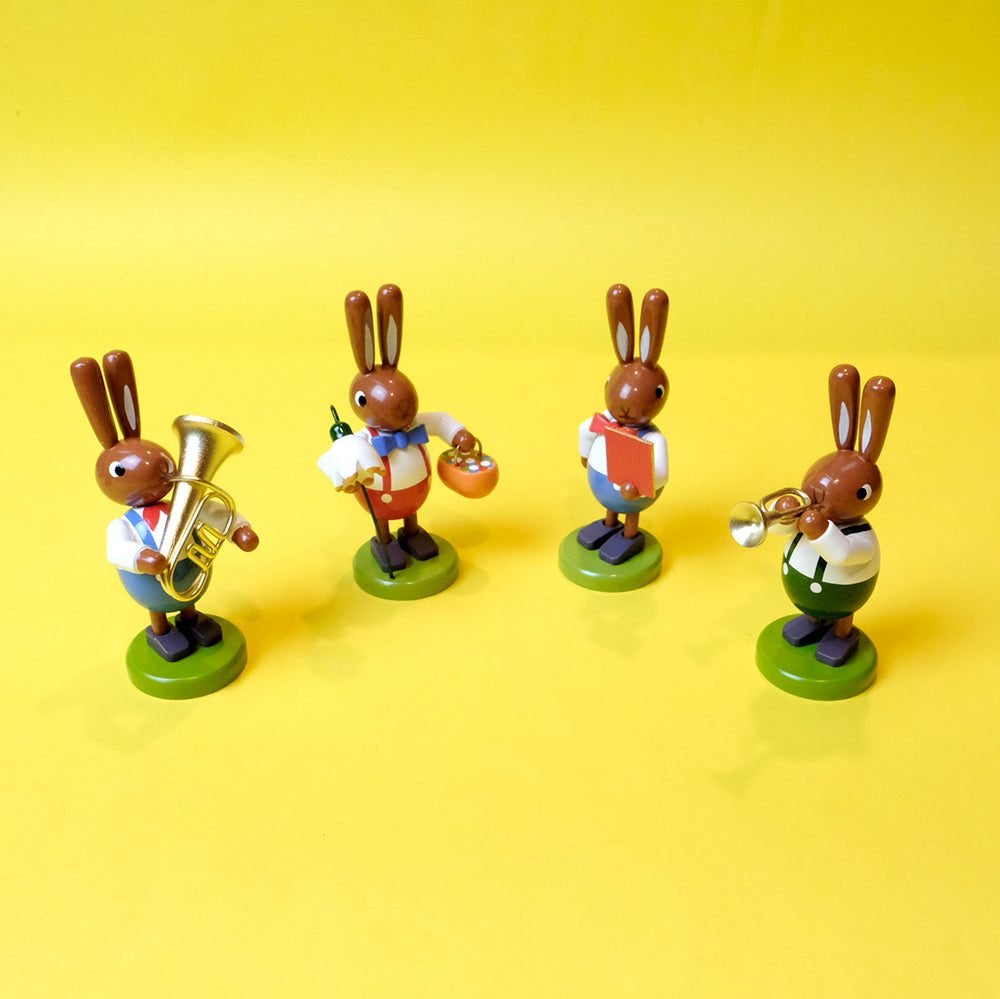 Wooden Bunny musician with Trumpet