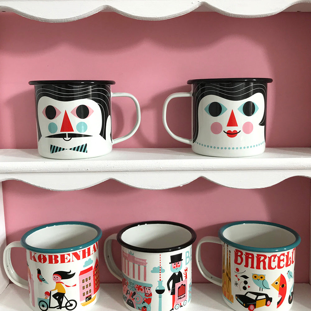 Enamel mug couple - 2 Faces 1 Mug