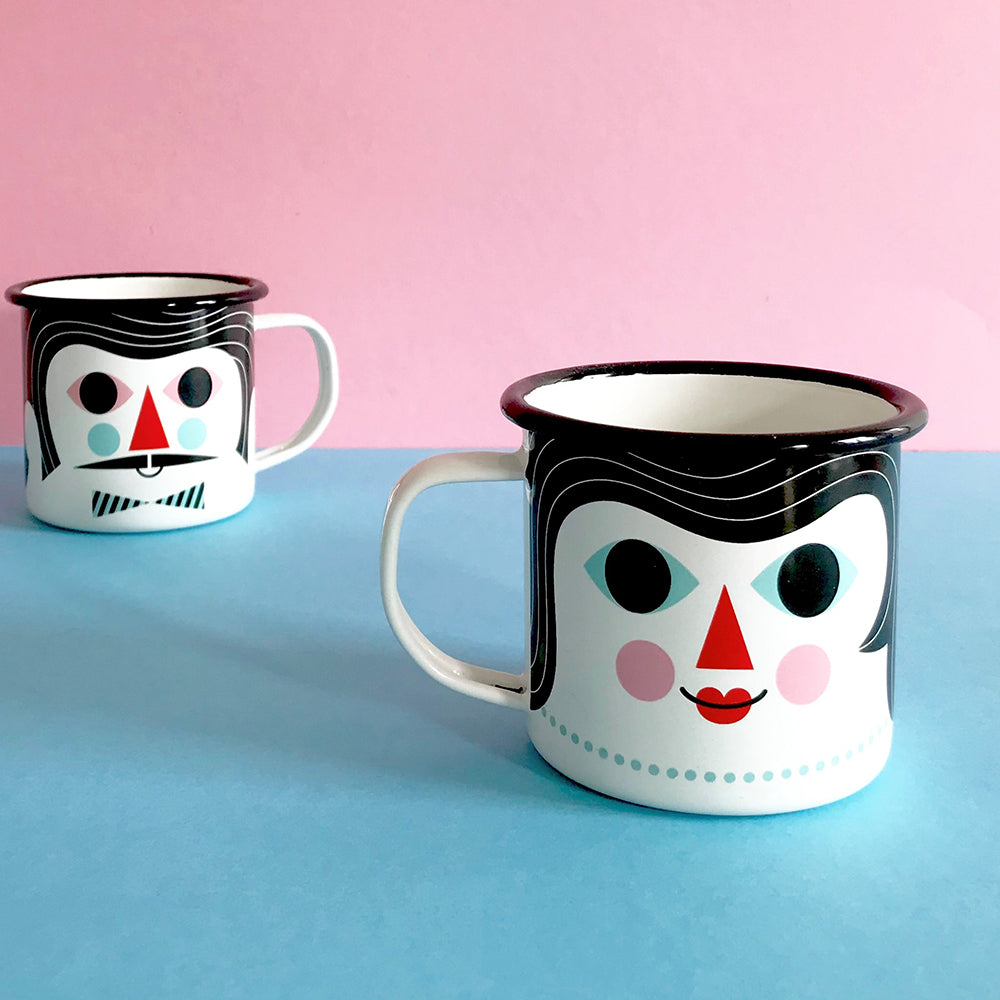 Enamel mug couple - 2 Faces 1 Mug